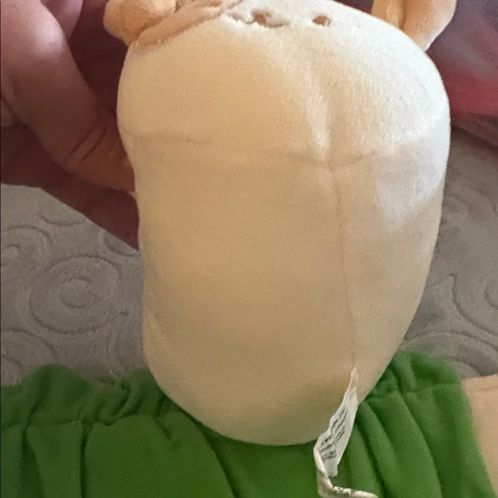 Plush Small Pet Toy - Cream & Tan with Green Leaf Accent